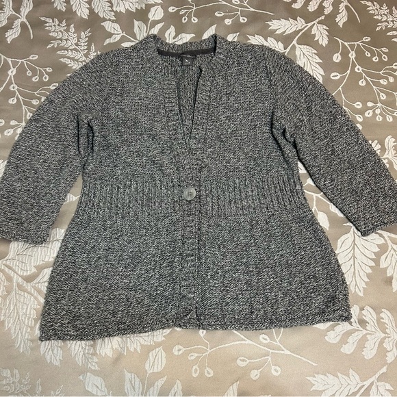 Eddie Bauer Cardigan Women M Gray 3/4 Sleeve Mid Length Chunky Knit Linen Blend - Picture 4 of 9